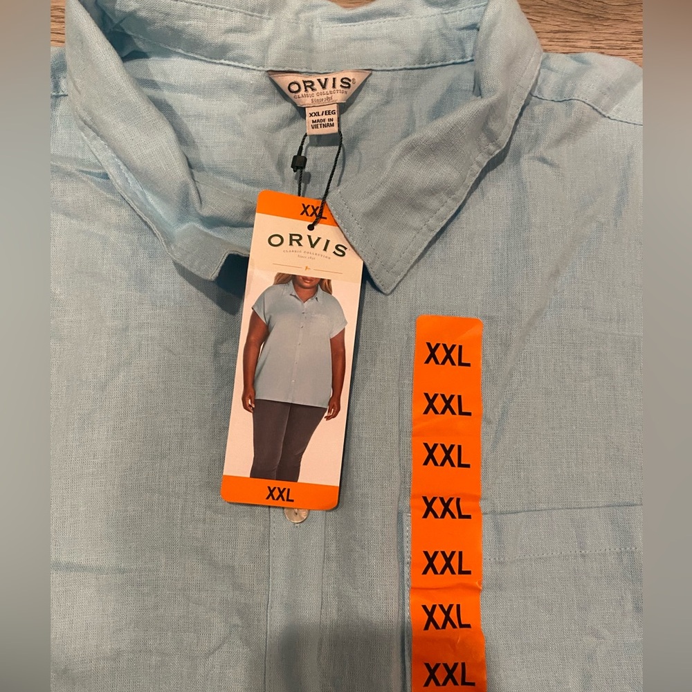 Orvis Blue Short Sleeve Linen Blend Shirt Button Down Size XXL Outdoor Collar - Picture 5 of 5